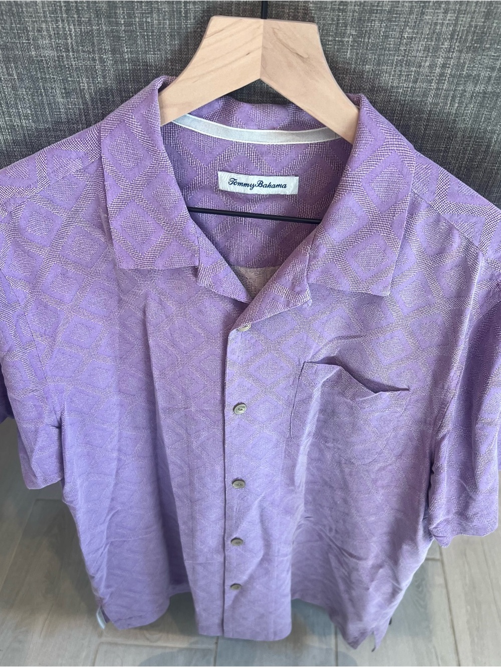 Tommy Bahama Lavender Textured Short-Sleeve Camp Shirt